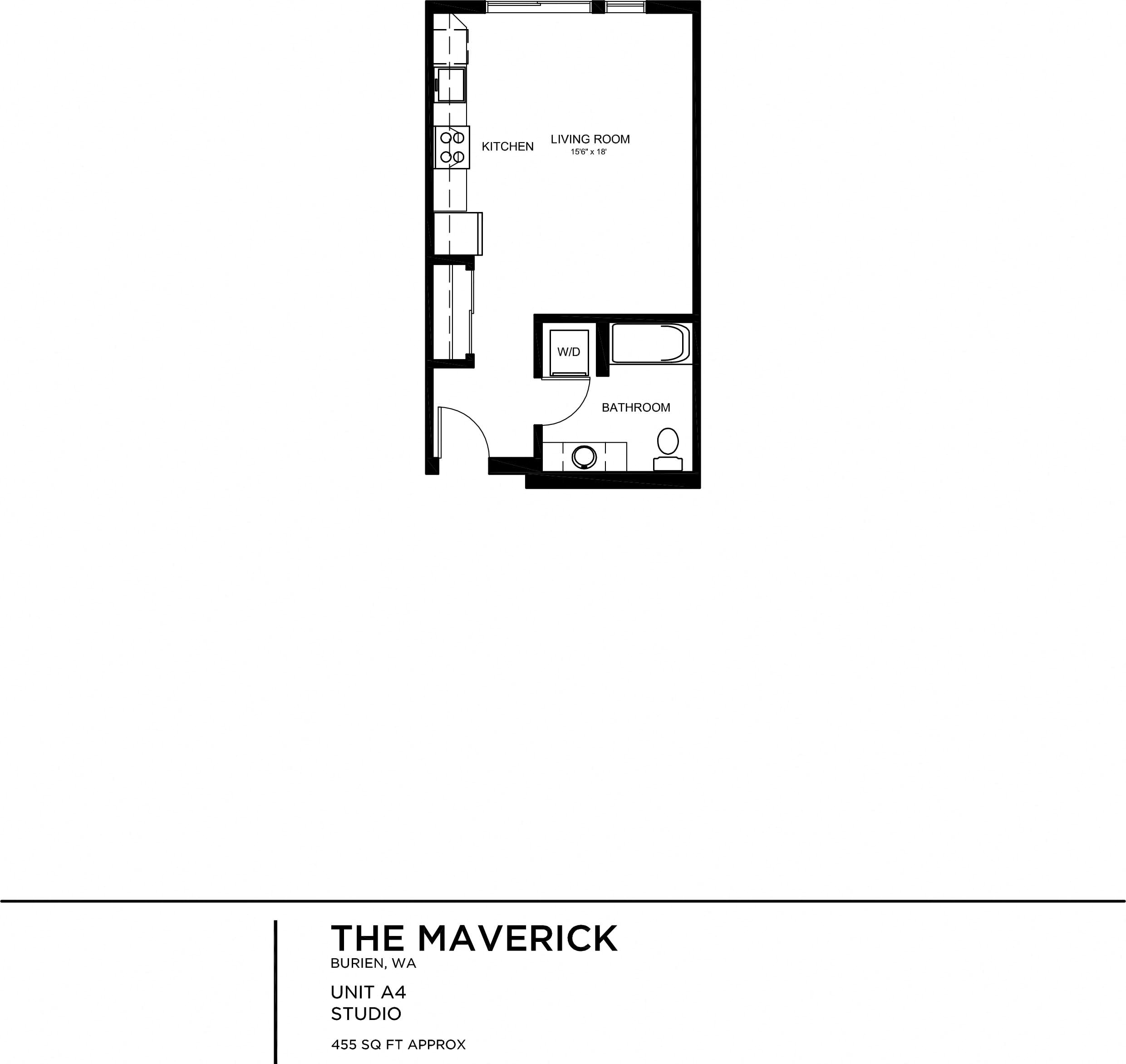 Floor plan for studio, 1 bath, 454 sqft